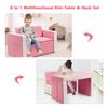 Costzon Kids Couch, 2 in 1 Double Seat Children's Sofa Convert to Table and Two Chairs for School, Storage Space, PVC Surface, Large Soft Kids Preschool Sofa Couch for Boys Girls Gifts (Pink) view 4