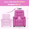 MCombo Big Kids Recliner for Ages 3+, Child Reclining Chair, Toddlers Recliner Sofa with Cup Holders (Faux Leather, Pink) view 3