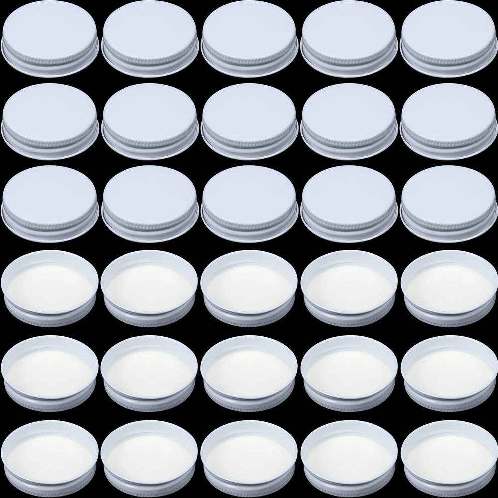 Patelai 36 Pcs 38 mm White Growler Caps Lids, Tinplate Metal Screw Caps with White Filling Glue Fits for Most 1/2 and 1 Gallon Jugs