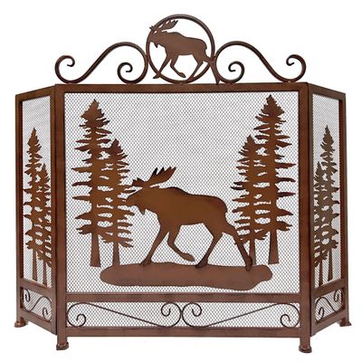 BestGiftEver 3-Panel Fireplace Screen Decorative with a Moose in The Forest Design - Stand Alone Fireplace Cover Metal Mesh Screen - Home Decorative Firescreen for Cabin, Wildlife, and Woodland Theme