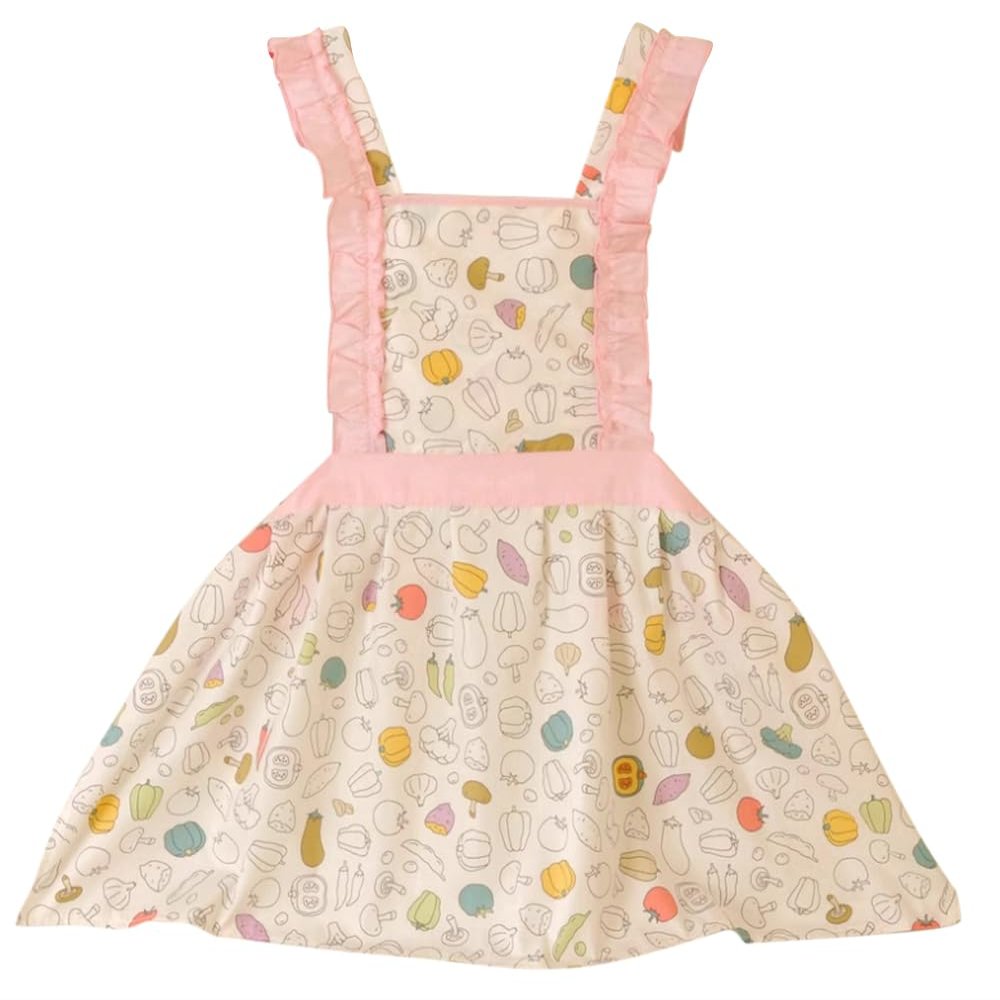 Kids Cooking Baking Apron | Toddler, Little Girls, Cute Kitchen Chef Aprons by CRB Fashion (2 to 5 Years Old, Peach Pink)