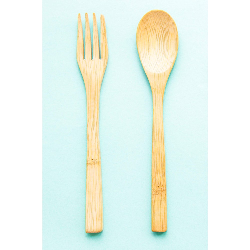 Mini Bamboo Cutlery Set- Fork & Spoon, Set of 4 (8 pcs)
