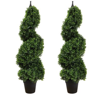 35 inch/2.95 ft Outdoor Boxwood Spiral Faux Topiary Trees, Artificial topiaries Tree with Black Pot,Set of 2
