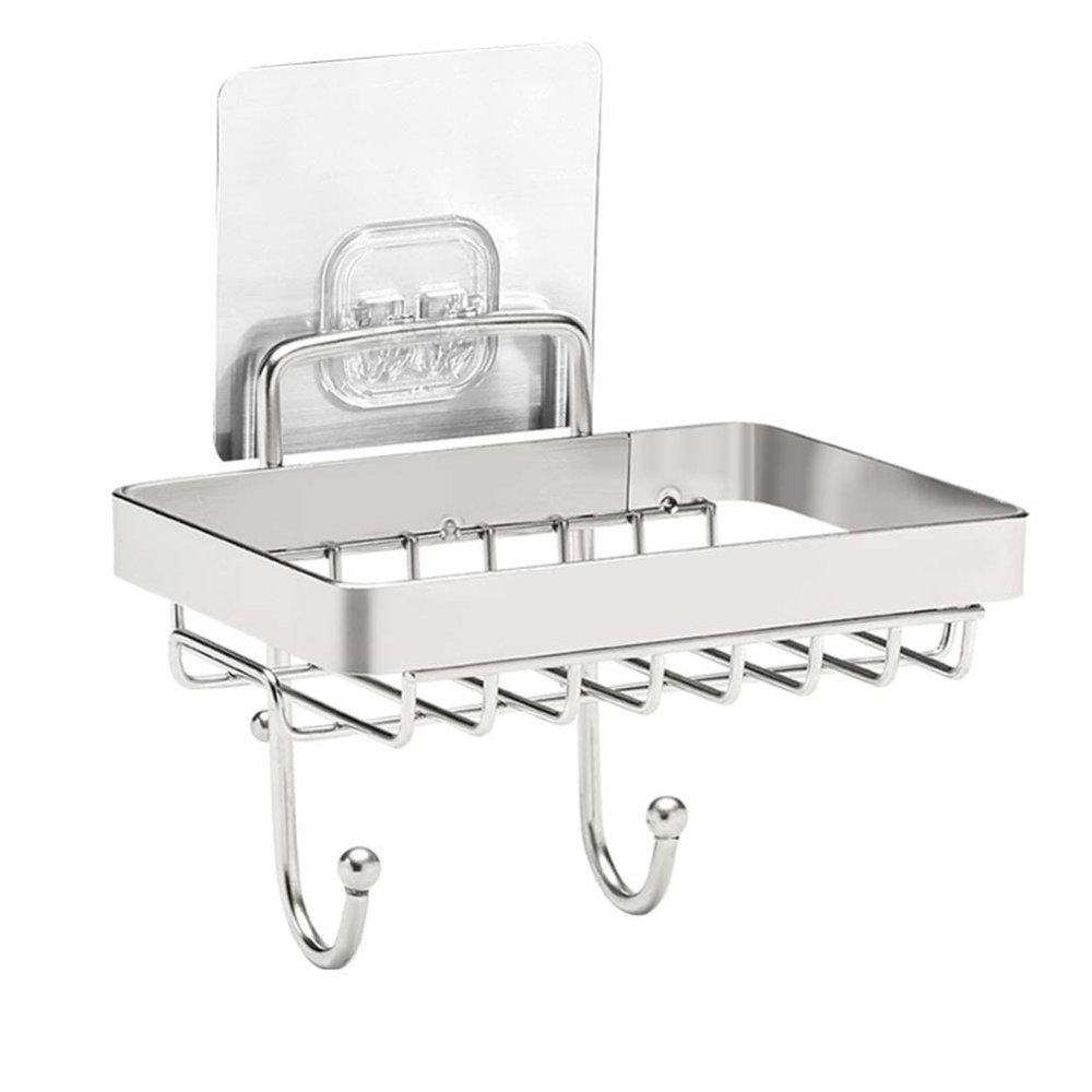 Cabilock Soap Suction Cup Holder Bathroom Soap Dish Adhesive Wall Holder Stainless Steel Hanging Sink Rack with Hook for Kitchen Bathroom Shower