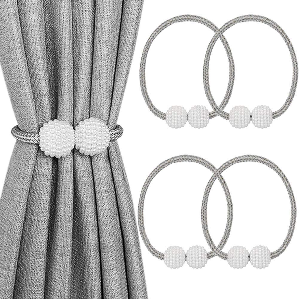 Melaluxe 4 Pack Magnetic Curtain Tiebacks, Decorative Curtain Holdbacks for Window Dcor (Grey)