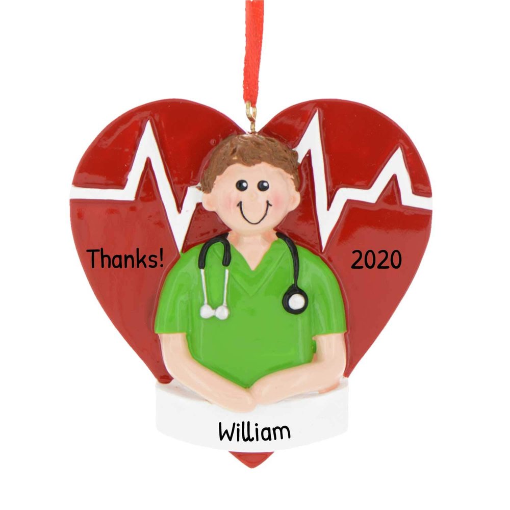 3D Boy Nurse Ornaments for Christmas Tree 2025 | Brunette Medical Ornaments RN Christmas Ornament 2025 - Healthcare Xmas Scrubs Ornament Nursing Stethoscope CNA Nurse Graduation Gift Heart Keepsake