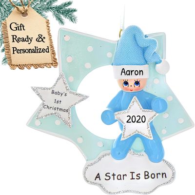 3D Personalized Babys First Christmas Ornament 2025 Boy | Baby's First Christmas Ornament 2025 Baby Ornaments for Xmas Tree My 1st Xmas Boy Ornaments for Couples New Parents - Blue Baby with Stars
