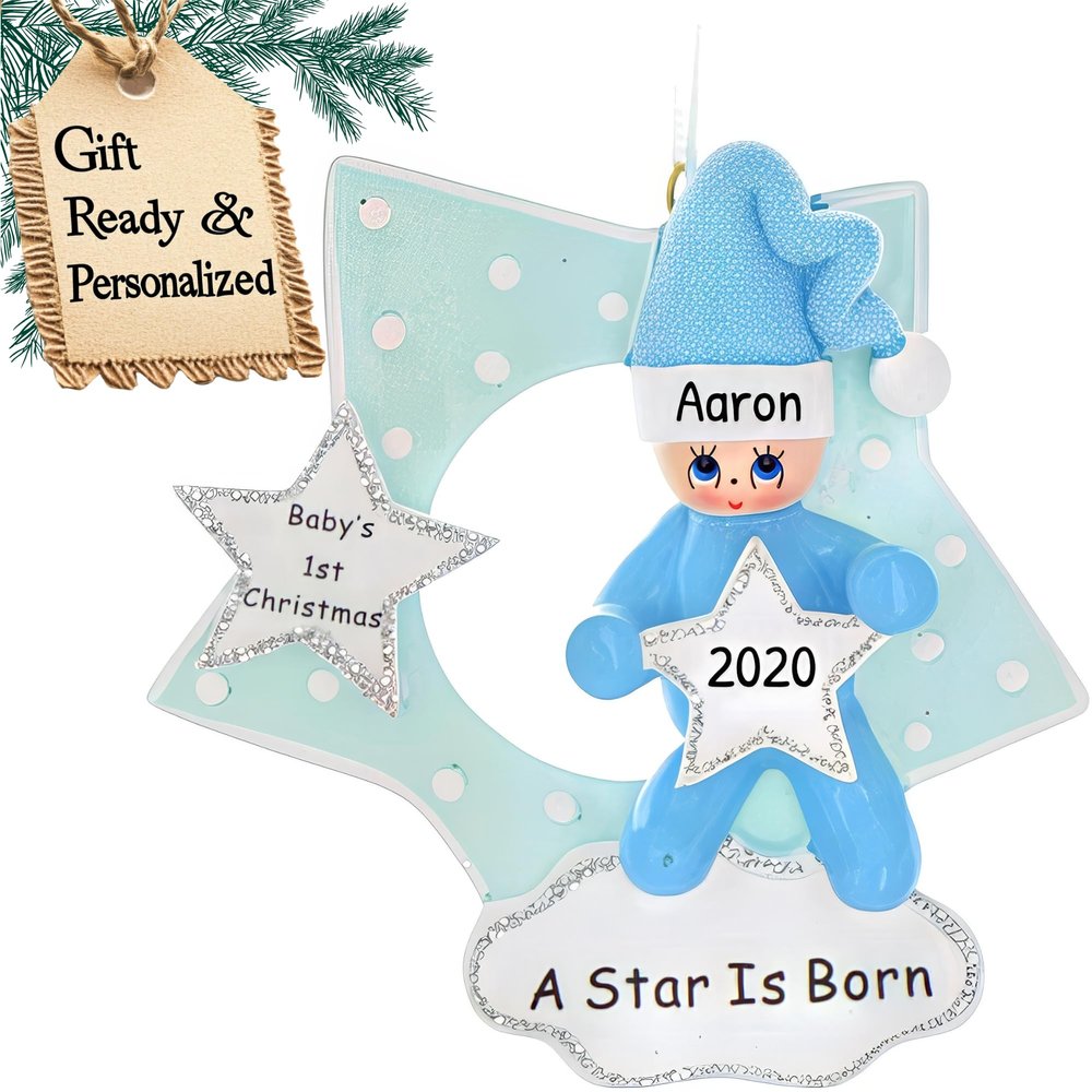 3D Personalized Babys First Christmas Ornament 2025 Boy | Baby's First Christmas Ornament 2025 Baby Ornaments for Xmas Tree My 1st Xmas Boy Ornaments for Couples New Parents - Blue Baby with Stars