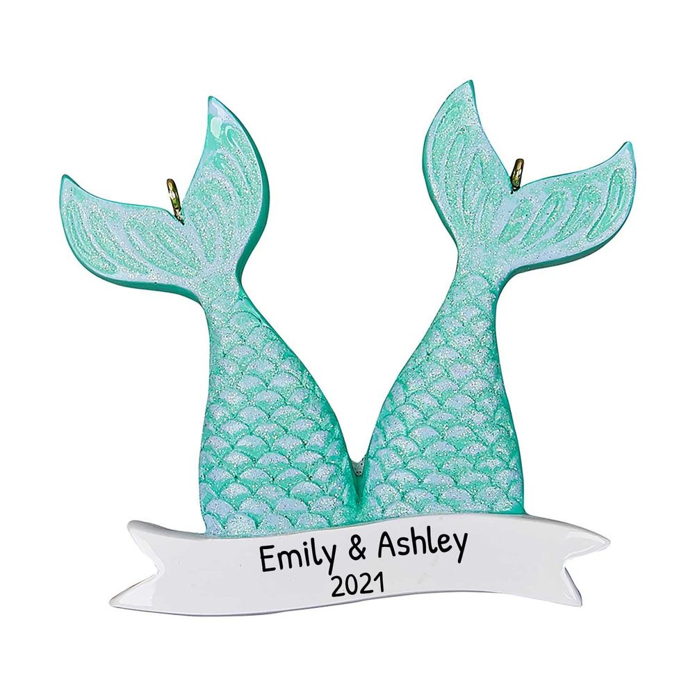 3D Personalized Our First Christmas Ornament 2025 | Custom Mermaid Tails Couple Ornaments Blue Tail Couples Ornament 2025 Family of 2 Unique for a Couple Ornaments Couples Unique Gifts