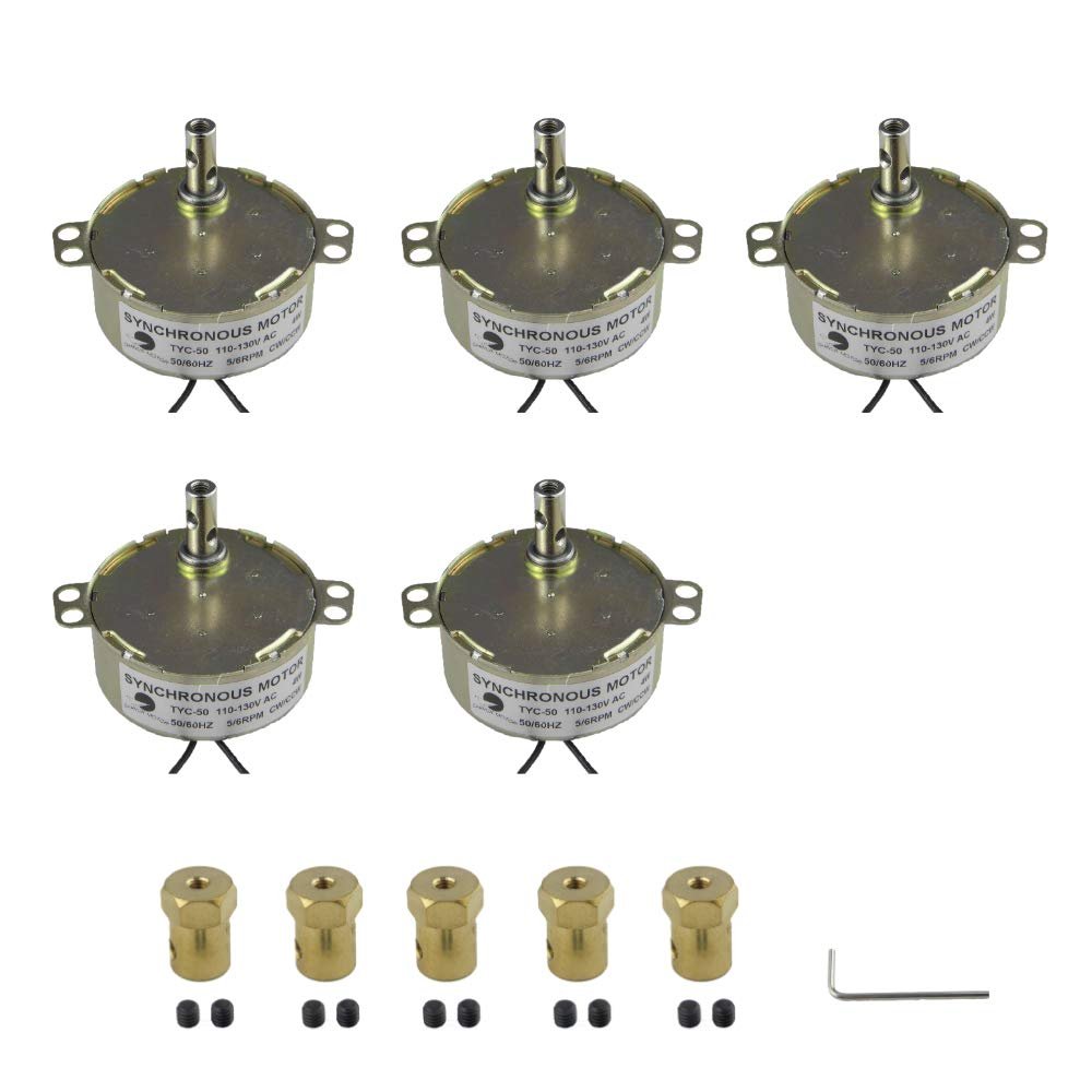 CHANCS 5PCS Synchron Motor Synchronous Turntable Motor TYC-50 60HZ 5-6RPM 110V Electric Motor for Cup Turner,Cuptisserie Rotator with 7mm Flexible Coupling Connector
