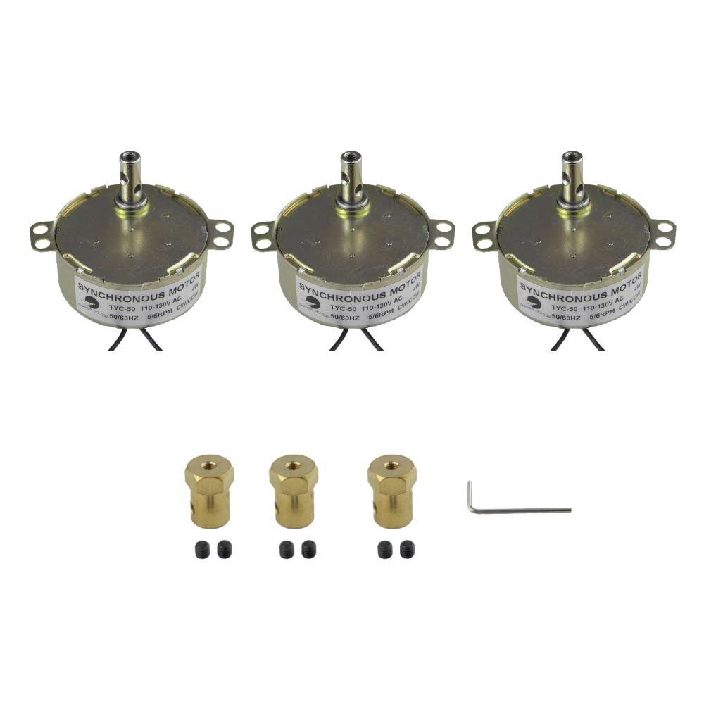CHANCS 3PCS Synchron Motor Turntable Motor TYC-50 5-6RPM 110V 60HZ with 7mm Flexible Coupling Connector Electric Turntable Motor for Cup Turner,Cuptisserie Rotator