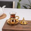 Alisveristime Handmade Turkish Tea Water Zamzam Serving Set Glasses Saucer, Tray and Spoon (Gold) view 2