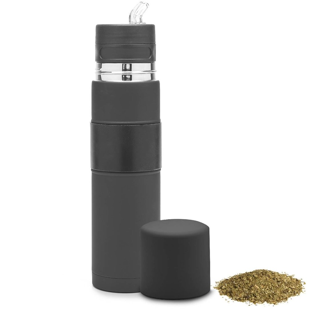 BALIBETOV - New - Stainless Steel Automate - Thermal bottle, Mate Cup and Bombilla All In One - No Need to Refill Every Time You Want to Drink (Black)