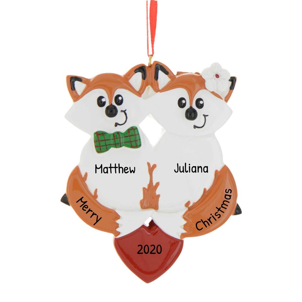 3D Personalized Our First Christmas Ornament 2025 | Custom Fox Couple Ornaments Woodland Animal Couples Ornament 2025 Family of 2 Foxes Unique for Couple Ornaments Couples Unique Gifts