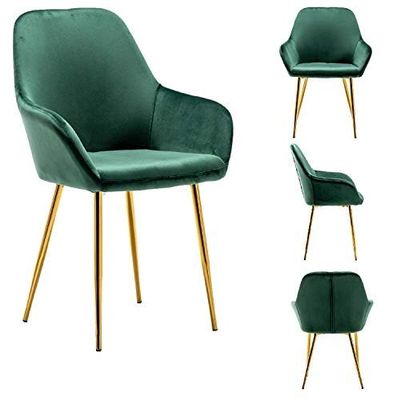 BTEXPERT Set of 2, Mid-Century Modern Accent Chair Modern Leisure Armchair with Gold Legs Velvet Dining Chair, Vanity Chair for Makeup, Upholstered Green Dressing Chair