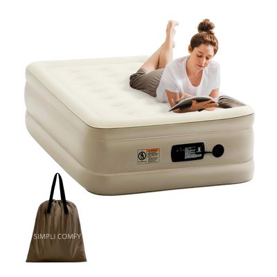 Simpli Comfy 18" Raised Twin Inflatable Air Mattress with Built-in AC Pump, Fast Self-Inflating Blow Up Air Bed with Waterproof Top for Home, Travel, Camping 75 x 40 x 18"
