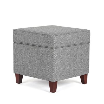 Adeco 17" Square Ottoman with Storage, Small Blue Storage Ottoman Foot Rest with Hinged Lid & Solid Wood Legs, Linen Fabric Foot Stool for Living Room & Bedroom
