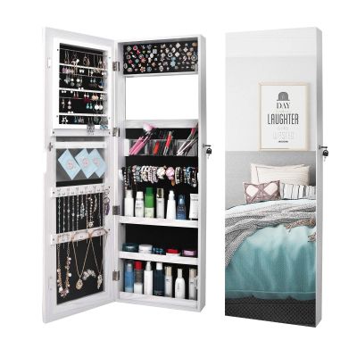 LxHealthy Mirror Jewelry Cabinet,Retro Wood Grain Coating Whole Body Decoration Storage Dressing Mirror Jewelry Cabinet White