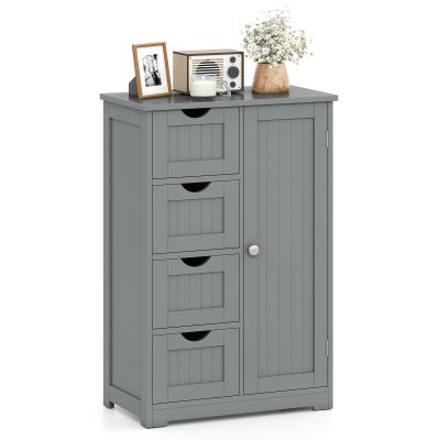 Giantex Bathroom Cabinet, Freestanding Storage Cabinet with 1 Door & 4 Drawers, 3-Level Adjustable Shelf, Anti-toppling System, Modern Storage Organizer for Bathroom, Living Room, Kitchen (Gray)