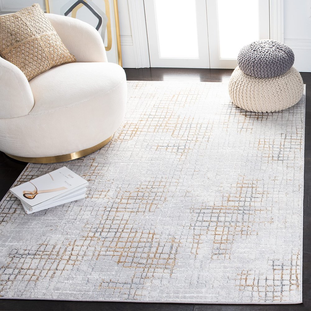 SAFAVIEH Orchard Collection Accent Rug - 4'5" x 6'5", Grey & Gold, Modern Abstract Design, Non-Shedding & Easy Care, Ideal for High Traffic Areas in Entryway, Living Room, Bedroom (ORC672F)