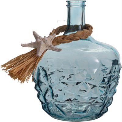 Home Essentials 31991 Aqua Bottle with Raffia and Starfish Icon, 11-inch High