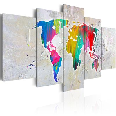 artgeist Textured Canvas Wall Art World Map 80x40 in - 5pcs Painting Canvas Prints Picture Artwork Image Framed Contemporary Modern Photo Wall Home k-A-0043-b-o