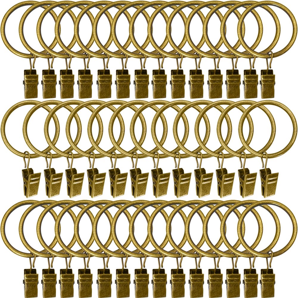 AMZSEVEN 40 Pack Metal Curtain Rings with Clips, Drapery Clips Hooks, Decorative Curtain Rod Clips 1.5 in Interior Diameter, Antique Bronze