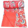 YUVANCRAFTS Indian Handmade Mukut Print Single Kantha Pure Cotton Multi Color Twin Size Kantha Throw Blanket Bedspread (RED) view 1