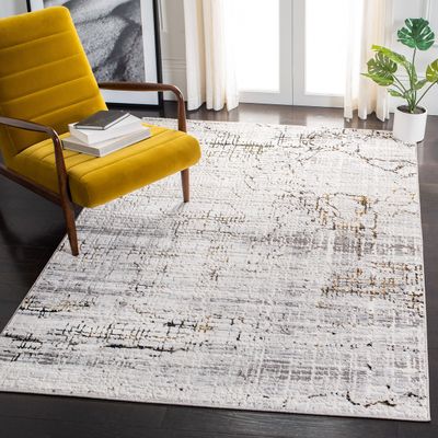 SAFAVIEH Amelia Collection Accent Rug - 4'5" x 6'5", Grey & Gold, Modern Abstract Design, Non-Shedding & Easy Care, Ideal for High Traffic Areas in Entryway, Living Room, Bedroom (ALA248F)