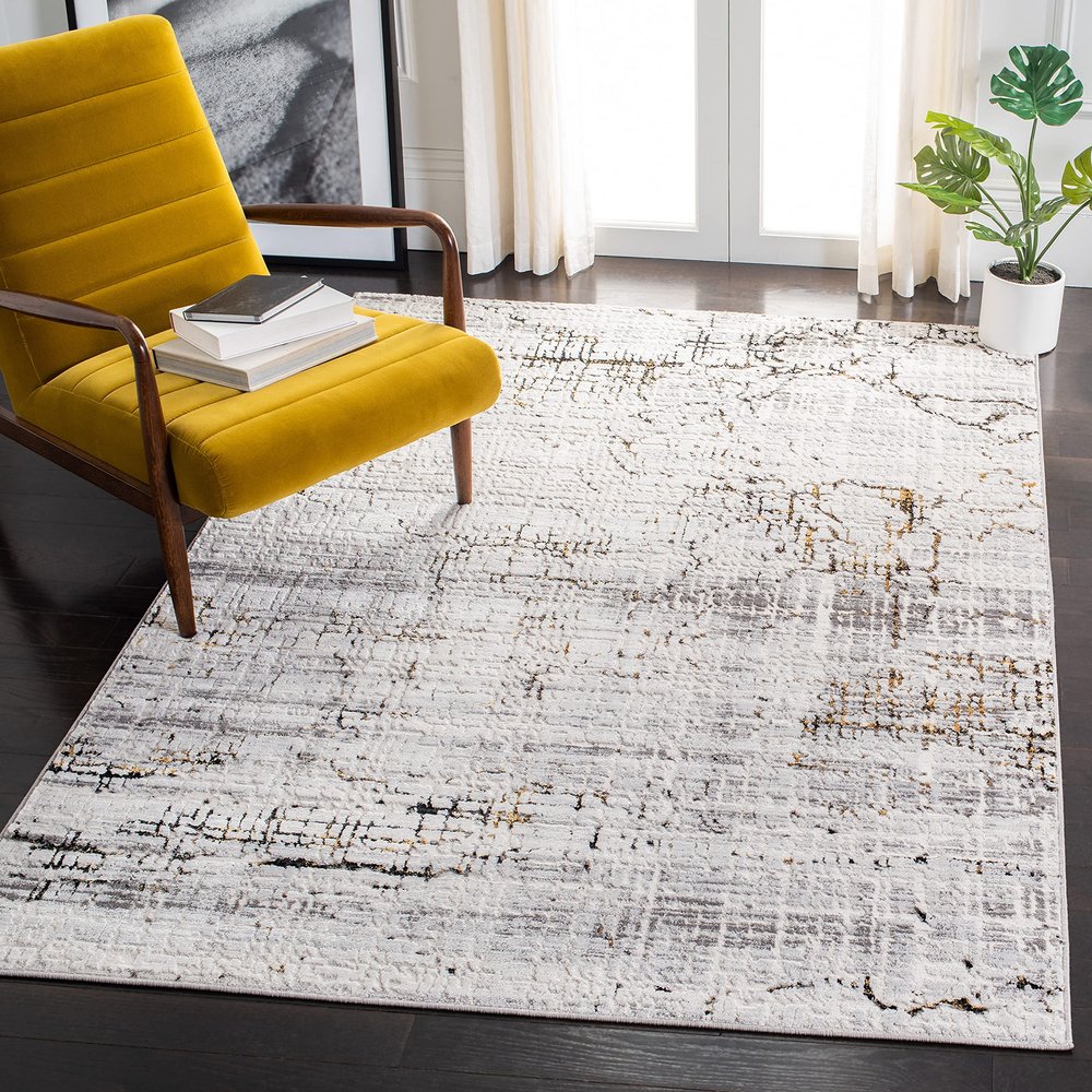 SAFAVIEH Amelia Collection Accent Rug - 4'5" x 6'5", Grey & Gold, Modern Abstract Design, Non-Shedding & Easy Care, Ideal for High Traffic Areas in Entryway, Living Room, Bedroom (ALA248F)