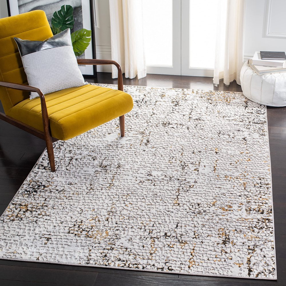 SAFAVIEH Area Rug 8x10 - Amelia Collection - Large - Grey & Gold, Modern Design, Non-Shedding & Easy Cleaning, Ideal for Living Room, Bedroom, Office, Dining Space (ALA254F)