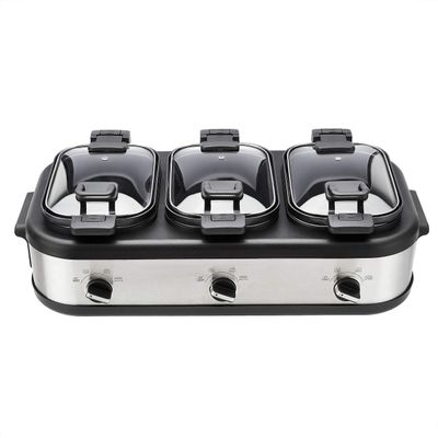 Amazon Basics Stainless Steel 3 x 2.5 Quarts Triple Slow Cooker, Brushed Stainless Steel