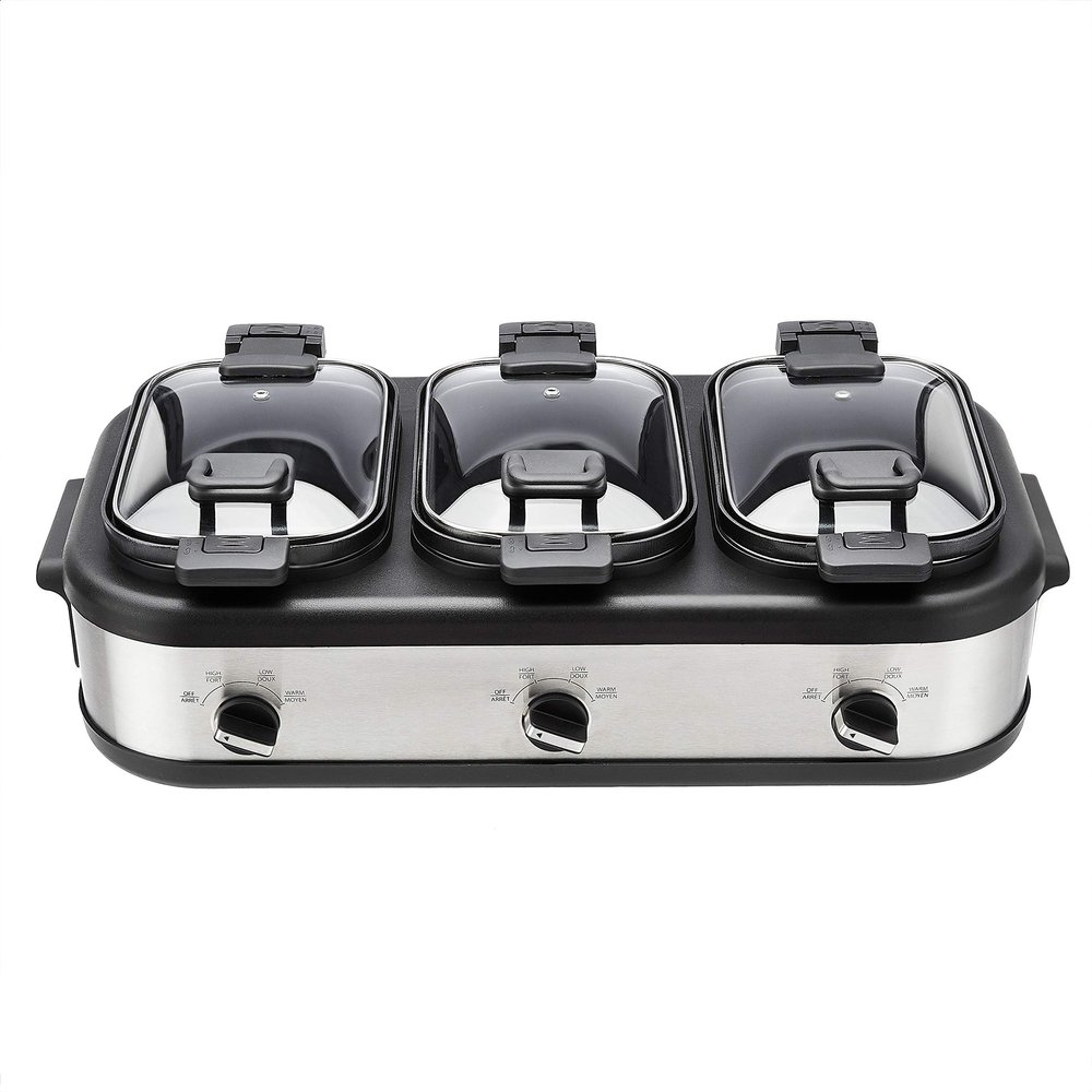 Amazon Basics Stainless Steel 3 x 2.5 Quarts Triple Slow Cooker, Brushed Stainless Steel