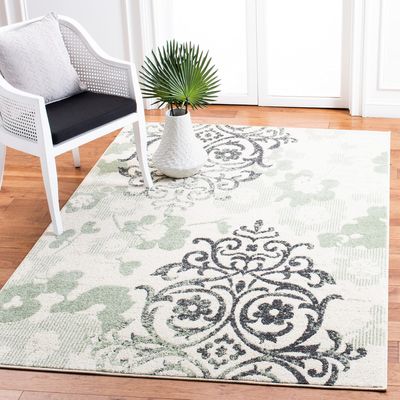 SAFAVIEH Area Rug 8x10 - Adirondack Collection - Large - Ivory & Green, Floral Glam Damask Design, Non-Shedding & Easy Cleaning, Ideal for Living Room, Bedroom, Office, Dining Space (ADR114Y)