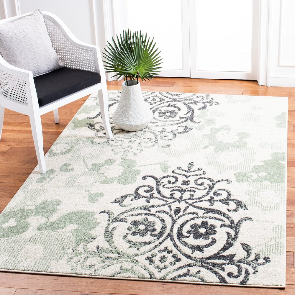 SAFAVIEH Area Rug 8x10 - Adirondack Collection - Large - Ivory & Green, Floral Glam Damask Design, Non-Shedding & Easy Cleaning, Ideal for Living Room, Bedroom, Office, Dining Space (ADR114Y)