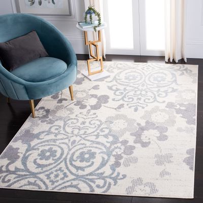 SAFAVIEH Area Rug 8x10 - Adirondack Collection - Large - Ivory & Grey, Floral Glam Damask Design, Non-Shedding & Easy Cleaning, Ideal for Living Room, Bedroom, Office, Dining Space (ADR114C)