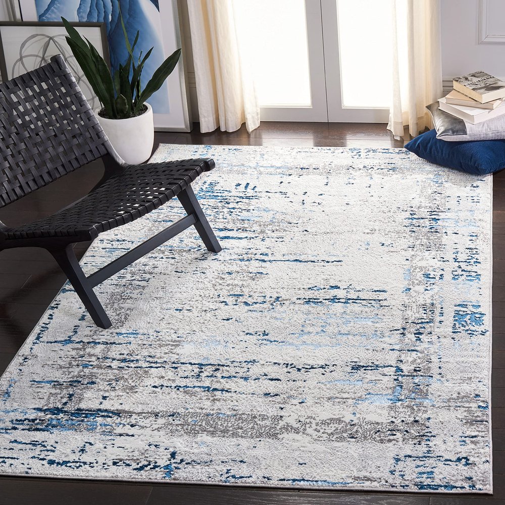 SAFAVIEH Amelia Collection Accent Rug - 4'5" x 6'5", Grey & Blue, Modern Abstract Design, Non-Shedding & Easy Care, Ideal for High Traffic Areas in Entryway, Living Room, Bedroom (ALA271G)