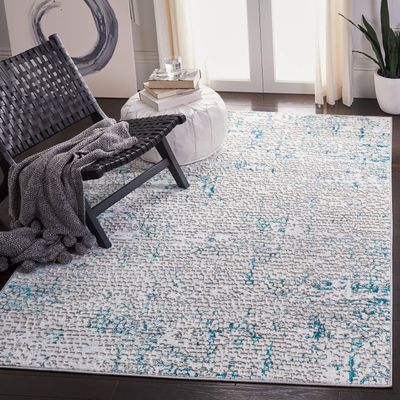 SAFAVIEH Amelia Collection Accent Rug - 4'5" x 6'5", Grey & Turquoise, Modern Abstract Design, Non-Shedding & Easy Care, Ideal for High Traffic Areas in Entryway, Living Room, Bedroom (ALA254H)
