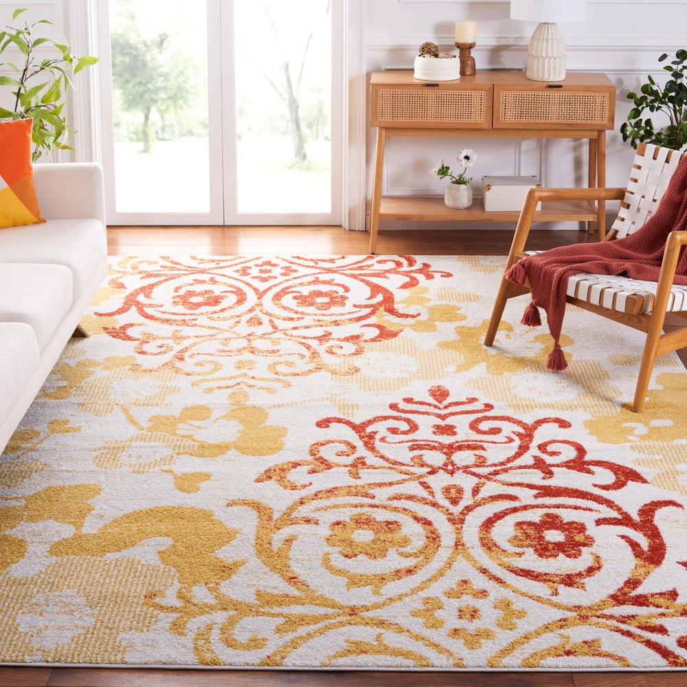 SAFAVIEH Area Rug 8x10 - Adirondack Collection - Large - Grey & Gold, Floral Glam Damask Design, Non-Shedding & Easy Cleaning, Ideal for Living Room, Bedroom, Office, Dining Space (ADR114D)