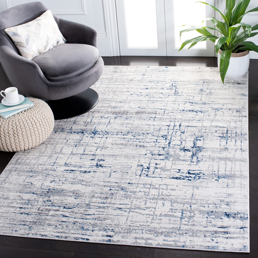 SAFAVIEH Area Rug 8x10 - Amelia Collection - Large - Ivory & Blue, Modern Design, Non-Shedding & Easy Cleaning, Ideal for Living Room, Bedroom, Office, Dining Space (ALA475A)