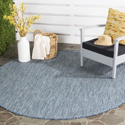 SAFAVIEH Washable Rug Outdoor Courtyard Collection - 4' Round, Navy & Grey, Non-Shedding & Easy Cleaning, Ideal for Patio, Backyard, Mudroom (CY8521-36821)