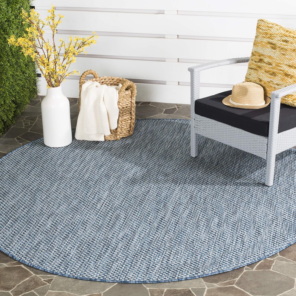 SAFAVIEH Washable Rug Outdoor Courtyard Collection - 4' Round, Navy & Grey, Non-Shedding & Easy Cleaning, Ideal for Patio, Backyard, Mudroom (CY8521-36821)