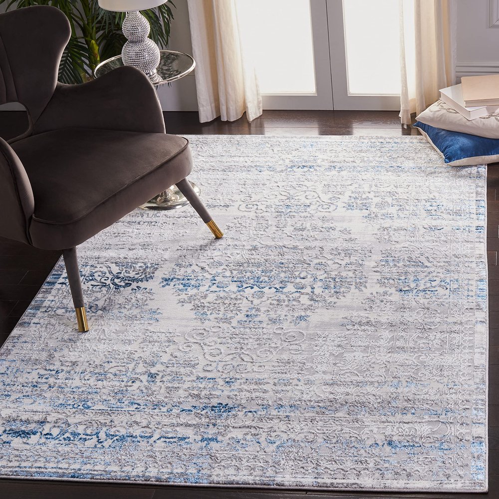 SAFAVIEH Area Rug 8x10 - Amelia Collection - Large - Grey & Blue, Modern Design, Non-Shedding & Easy Cleaning, Ideal for Living Room, Bedroom, Office, Dining Space (ALA298F)
