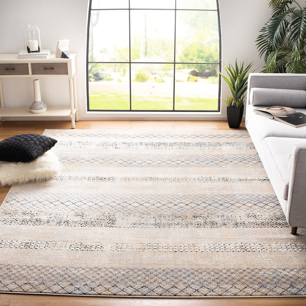 SAFAVIEH Area Rug 8x10 - Amelia Collection - Large - Grey & Gold, Modern Design, Non-Shedding & Easy Cleaning, Ideal for Living Room, Bedroom, Office, Dining Space (ALA761H)