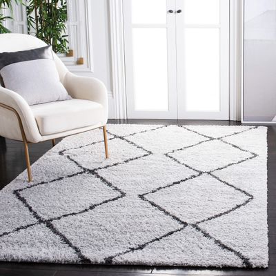 SAFAVIEH Area Rug 8x10 - August Shag Collection - Large - Ivory & Grey, Moroccan Pattern, Non-Shedding & Easy Cleaning, Plush Thick Pile, Ideal for Living Room, Bedroom, Dining Space (AUG572F)
