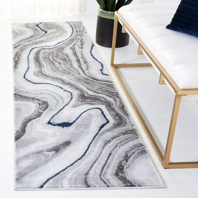 SAFAVIEH Craft Collection Runner Rug - 2'3" x 8', Grey & Blue, Modern Abstract Design, Non-Shedding & Easy Care, Ideal for High Traffic Areas in Living Room, Bedroom (CFT819N)