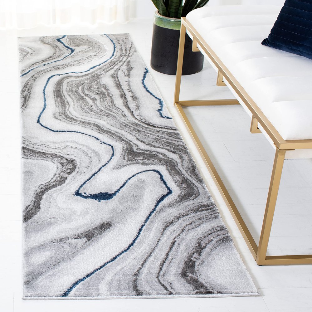 SAFAVIEH Craft Collection Runner Rug - 2'3" x 8', Grey & Blue, Modern Abstract Design, Non-Shedding & Easy Care, Ideal for High Traffic Areas in Living Room, Bedroom (CFT819N)