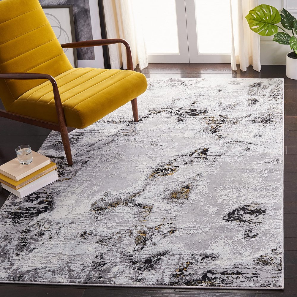 SAFAVIEH Amelia Collection Accent Rug - 4'5" x 6'5", Grey & Gold, Modern Abstract Design, Non-Shedding & Easy Care, Ideal for High Traffic Areas in Entryway, Living Room, Bedroom (ALA232F)