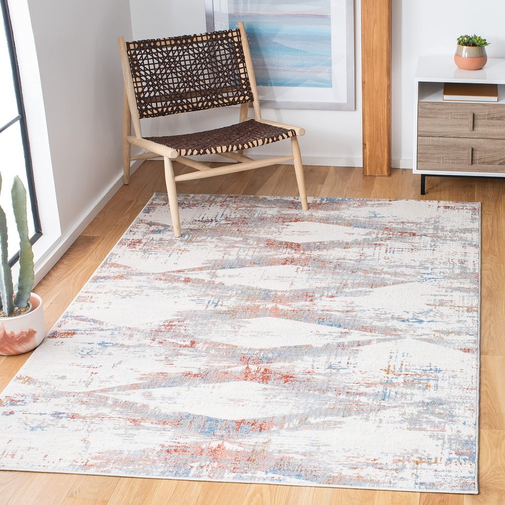 SAFAVIEH Area Rug 8x10 - Amelia Collection - Large - Ivory & Rust, Modern Design, Non-Shedding & Easy Cleaning, Ideal for Living Room, Bedroom, Office, Dining Space (ALA478B)