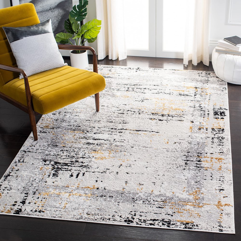SAFAVIEH Amelia Collection Accent Rug - 4'5" x 6'5", Grey & Gold, Modern Abstract Design, Non-Shedding & Easy Care, Ideal for High Traffic Areas in Entryway, Living Room, Bedroom (ALA271F)